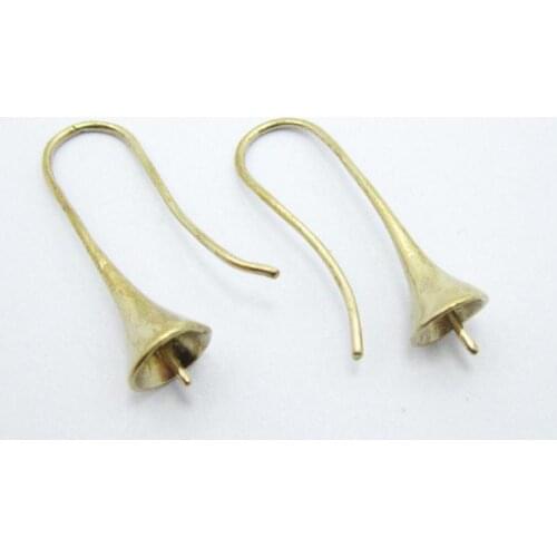 Brass ear hooks earring findings 27.6mm Raw brass earring wires with ball setting -6pcs RE009