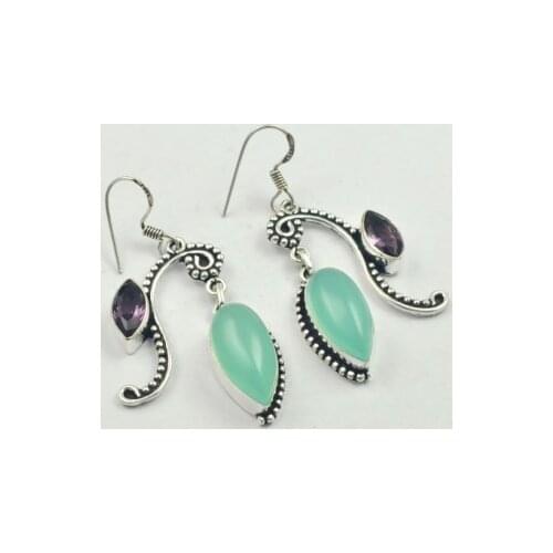 Chalcedony , Silver Overlay on Copper Earrings , 54 mm , E3384