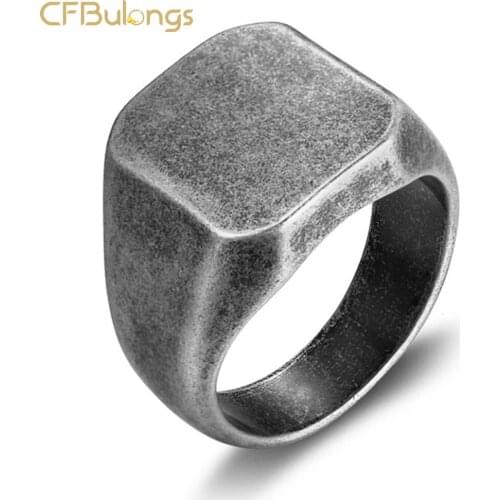 CFBulongs 2021 Punk Men Square Smooth Stainless Steel Ring Cool Fashion Personality Signature Ring Men Jewelry