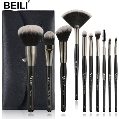 BEILI Black 10 pcs Professional Makeup Brushes Set Synthetic Hair Foundation Powder Blushes Eyeshadow Eyebrow Make up Brush
