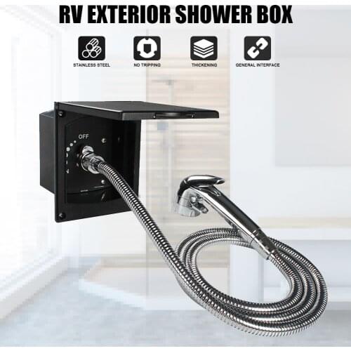RV Pressure Water Inlet/Outlet Exterior External Shower Box Kit for Caravan Boat Motorhome Marine Camper Trailer Van with Faucet