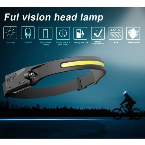 COB LED 4 Modes Headlamp Motion Sensor Headlight Waterproof Flashlight USB Rechargeable Work Light for Camping Running Fishing