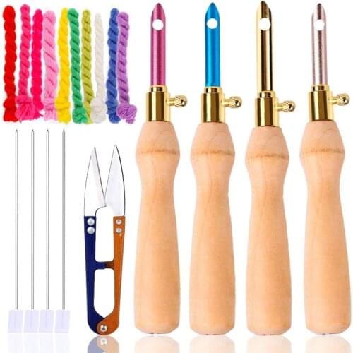 MIUSIE 19PCS Punch Needle Set Embroidery Starter Kit with 10 Color Embroidery Floss Threader Scissor Punch Needle Stitching Tool