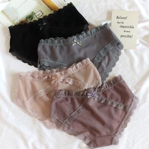 Girls Underwear 4pc/lot lace panties low Waist Briefs Young Girl Sweet teenagers Pants children students solid