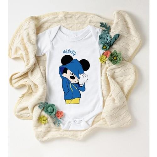 2021 New Baby Clothes Short Sleeve Soft Dinsey Mickey Mouse Print Lovely Infant Romper Bodysuit For Newborn Dropship