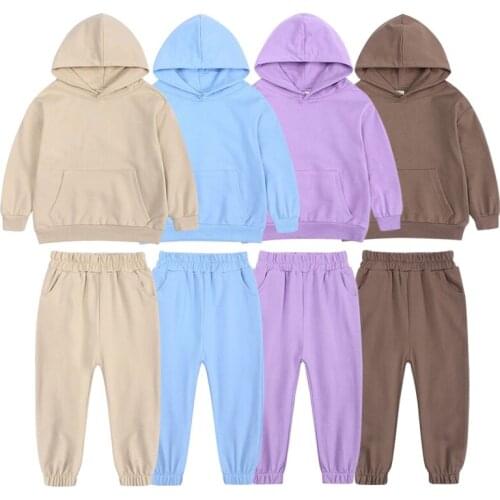 2021 autumn new childrens wear childrens hooded sweater set mens and womens sportswear set solid color childrens suit