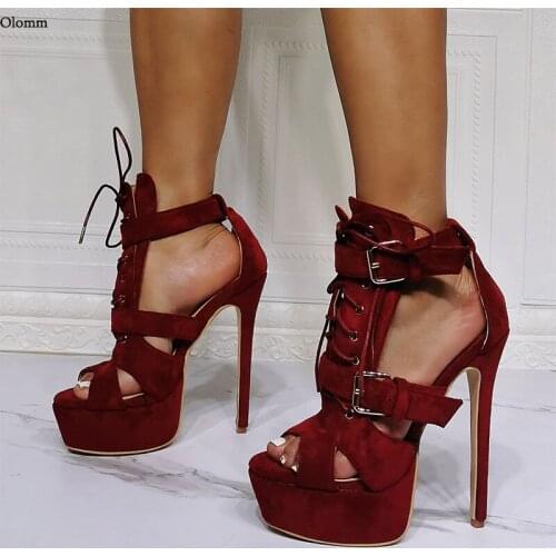 Olomm New Arrival Women Summer Platform Sandals Faux Suede Stiletto Heels Open Toe 7 Colors Dress Shoes Women US Plus Size 5-20