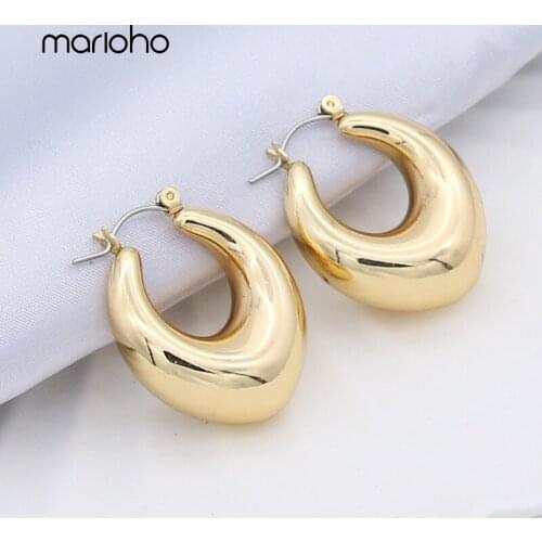 Fashion Oval Hollow Thick Earrings Retro Gold Color Geometric Earrings For Women Simple Alloy Party Punk Jewelry Gift