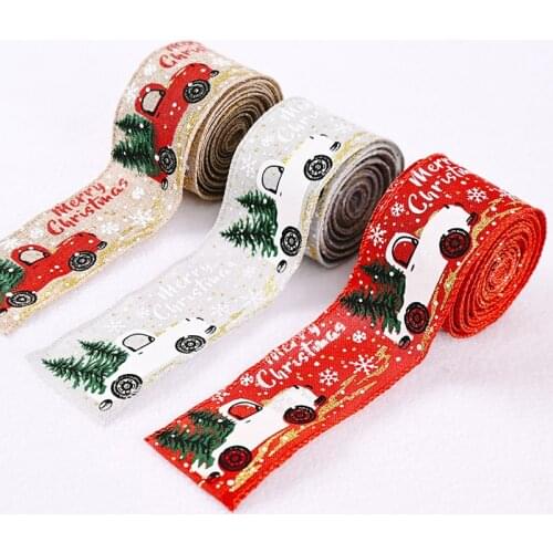 1pc 5cmx5m Christmas Ribbon Printed Burlap Ribbons Gift Hair Bows DIY Christmas Tree Ribbon Gift Wrapping Party Decoration