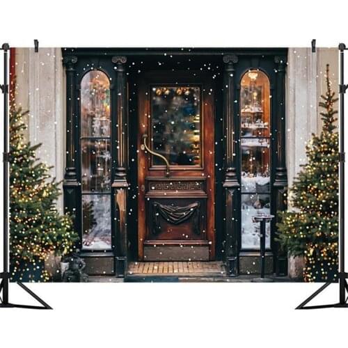 Christmas Winter Snow Night Backdrops For Photography Christmas Tree Fence Decor Photographic Studio Photo Backgrounds