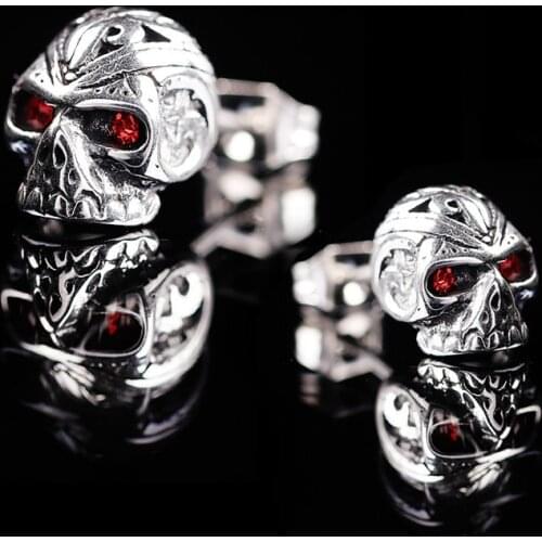 Mens Stainless Steel Earrings Punk Style Red Eye Skull Stud Earrings Motorcycle Party Cool Earrings Hip Hop Jewelry Accessories