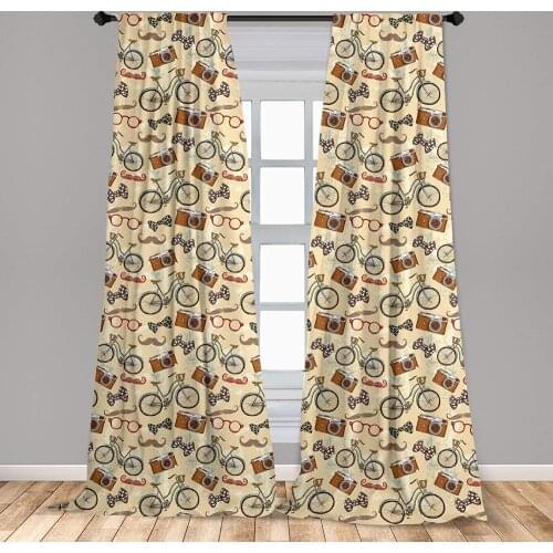 Bicycle Window Curtains Hipster Gentlemans Vintage Accessories Bicycle Camera Bow Tie Handlebar Moustache Window Drapes