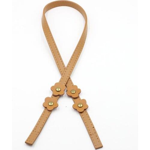 1Pair 68cm PU Leather Handles brown color Flowers shape Shoulder Handbag DIY O Bags Strap Handle Replacement Bag Accessories