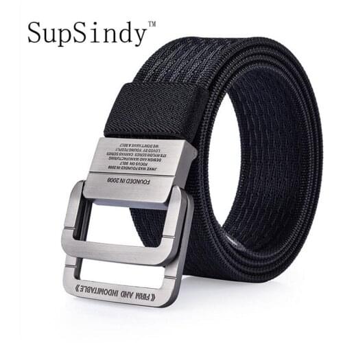 SupSindy mens canvas belt Alloy buckle Double ring nylon military belt Army tactical belts for Men top quality Male strap black