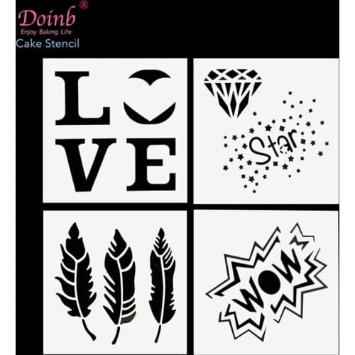 Diamond Love Feather Cake Stencil Baking Mold Cupcake Decoration Canvas Wall Painting Album Embossing Paper Cards DIY Craft Tool
