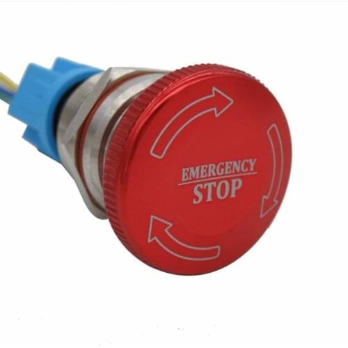 TWTADE/22mm 12-220V 3A Mounted Thread 3 Pin Latching Emergency Stop Push Button Switch Stainless Steel Metal 1NO 1NC