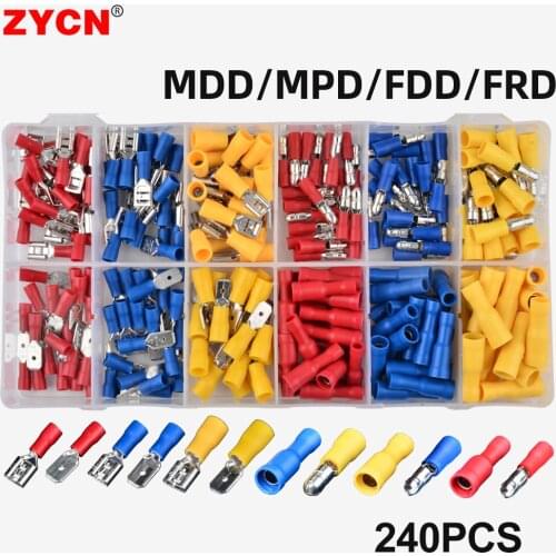 Male Female Spade Bullet Shaped Pre-Insulated Electrical Crimp Terminal MDD/FDD1.25-250 Cold Press Connectors Wiring Cable Plug