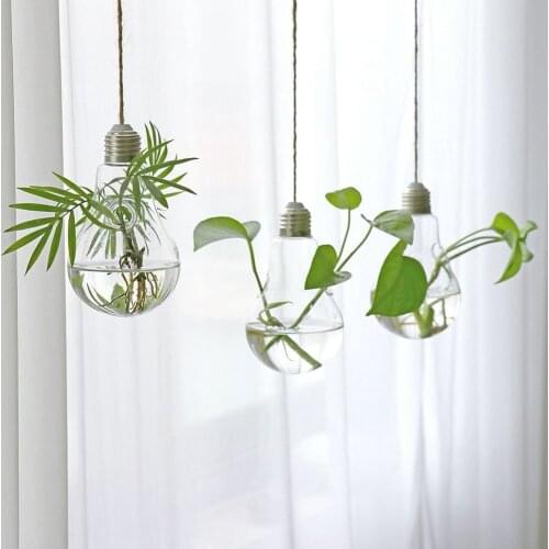 Vintage Transparent Glass Bulb Shaped Wall Hanging Flower Vases Homes Garden Decoration Air Plants Container 1pc