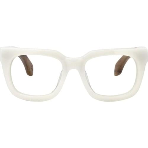 Zeelool Retro Thick Rectangle Wood Arm Eyeglasses Frame for Men Non-prescription Clear Lens Diana FP0427-01