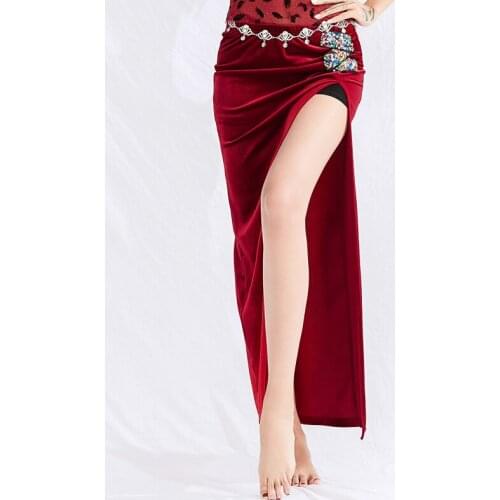 New Belly Dance Skirt Gold Velvet Sexy Split Long Skirt WomenS Dance Clothes Oriental Belly Dance Practice Costumes DWY3031