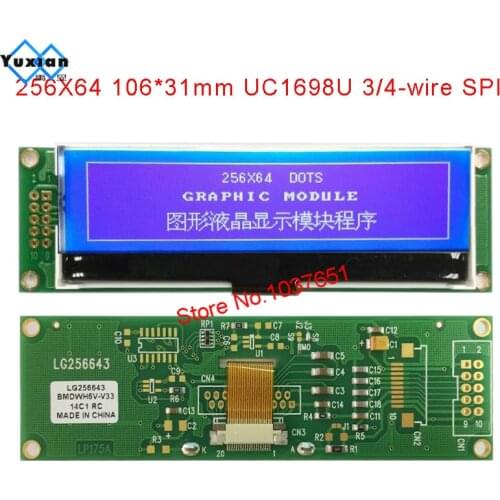Lcd module 25664 256x64 SPI serial display UC1698u 1u case good quality LCM factory