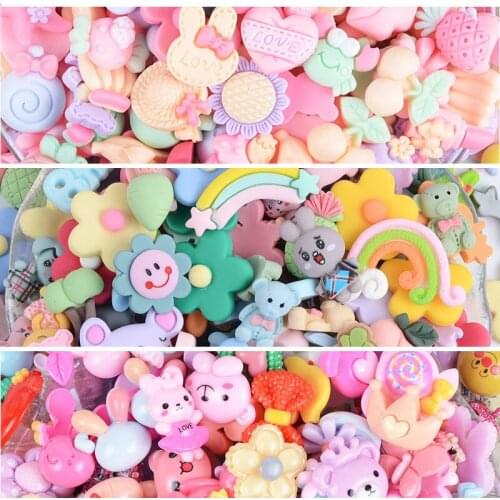 100pcs/lot Diy Resin Charms Lucky Bag Slime Supplies Decor For Slimes All Filler Cute Cake Fruits Candy Phone Case Accessories
