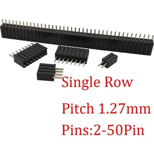 20Pcs/Lot 1.27mm Straight Pin Header Single Row Female Socket PCB Board Connectors 1.27mm Pitch 2/3/4/5/6/7/8/9/10/12/20/50 Pin