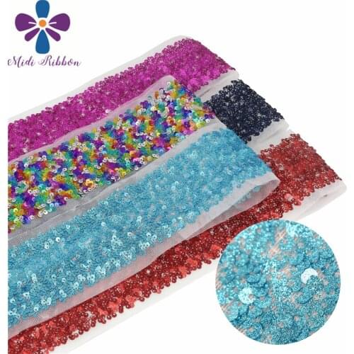 3"75mm Scatter Sequin Tape (Back Side with Tulle, 9.5cm Width Added 1cm Edge Both Side) 30yards/Pack (3*10y/roll) Rainbow