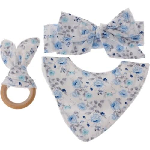 3Pcs Baby Rabbit Ears Teether Cotton Bibs Headband Infant Saliva Towel Care Set 63HE