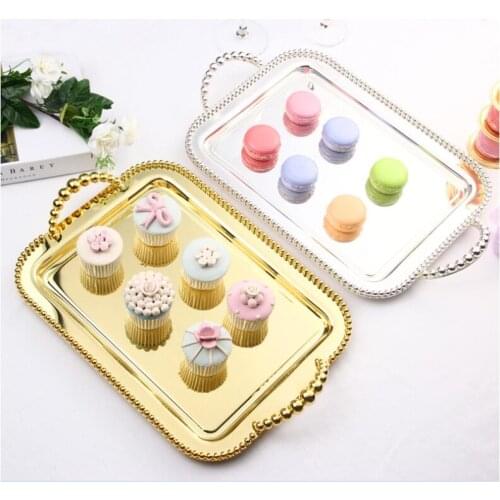 42x28cm fashion rectang silver/golden metal severing tray metal cake stand sweets food tray decorative trays FT033