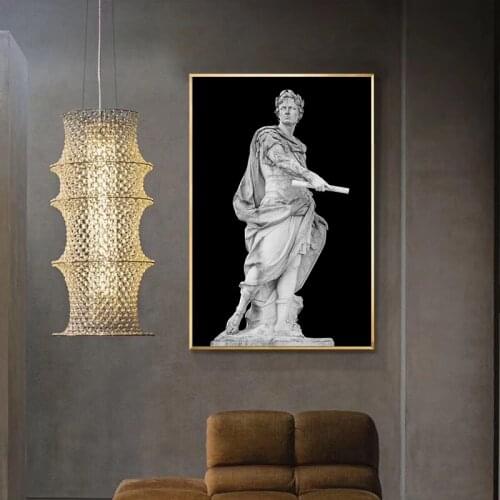Black and White Roman Emperor Julius Sculpture Caesar Statue Poster Canvas Painting Wall Art Pictures for Living Room Decoration
