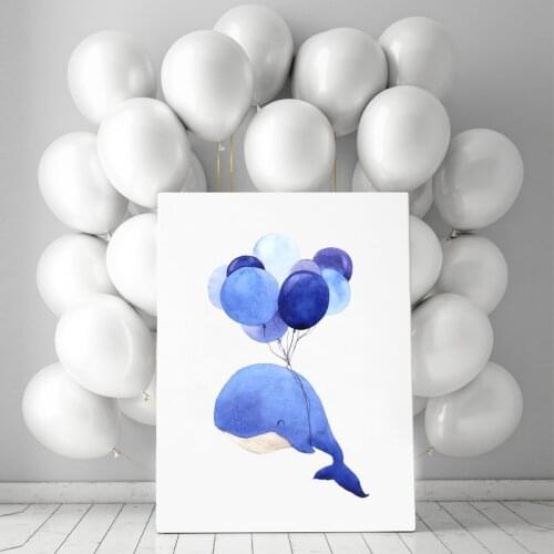 Whale With Balloons Kids Wall Art Canvas Print , Cartoon Wall Painting Watercolor Whale Picture Baby Nursery Room Wall Decor