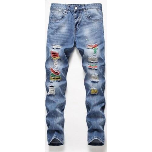 Denim Trousers Spring Streetwear Pencil Pants Ripped Vintage Ripped Skinny Jeans For Men