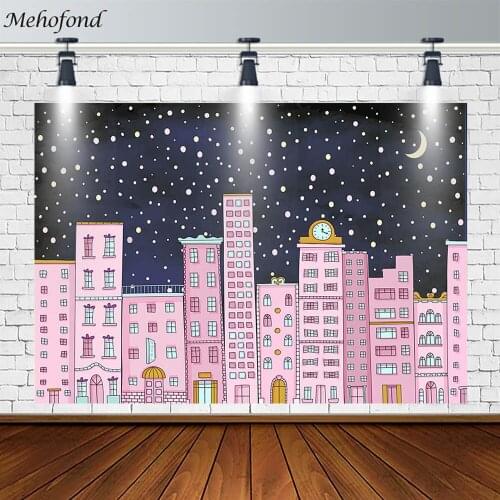 Mehofond Girl Birthday Party Backdrop Pink Mansion Starry Sky Moon Decor Photography Background Prop Studio Banner Photozone
