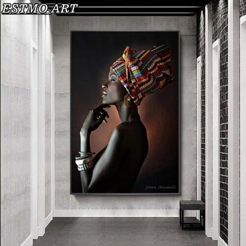 Canvas Painting for Living Room Woman with Turban African Art Black and Gold Woman Poster and Prints WALL HOME DECOR Painting