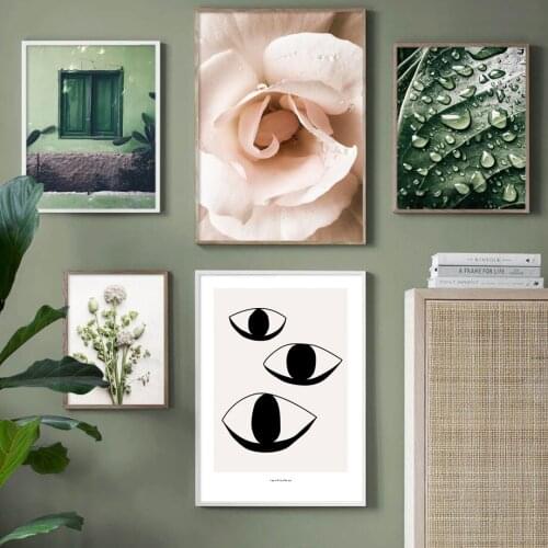 Plant Canvas Painting Pink Flower Poster White Bouquet Fresh Rain Leaves Wall Picture Still Life Window Sill Print Abstract Face