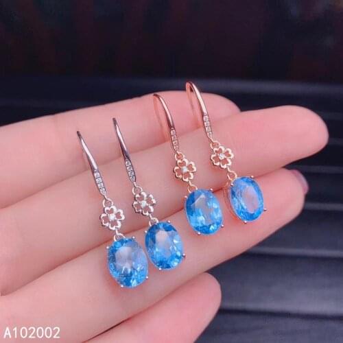 KJJEAXCMY fine jewelry natural blue topaz 925 sterling silver women earrings support test popular