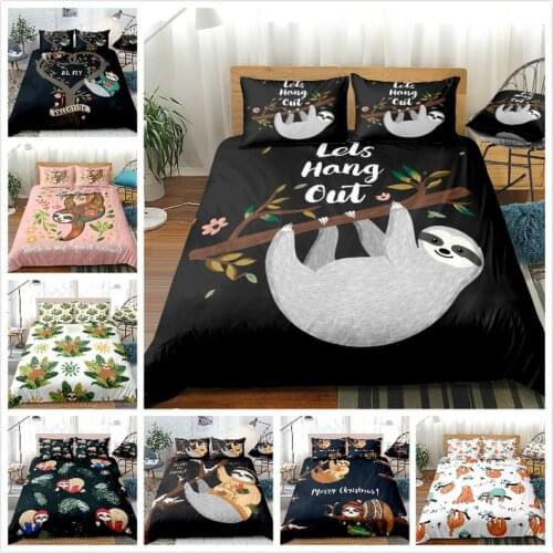 FANAIJIA Cartoon Bedding Sets Queen Size 3d Sloth Print Duvet Cover with Pillowcases Luxury Animal Kids Bed Sets