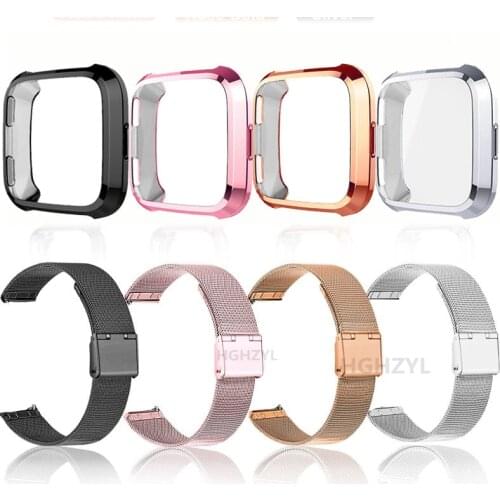 Milanese Strap For fitbit versa 2 Band Metal Bracelet With Case fitbit versa lite 1 Bracelet Protector For watchband Accessories