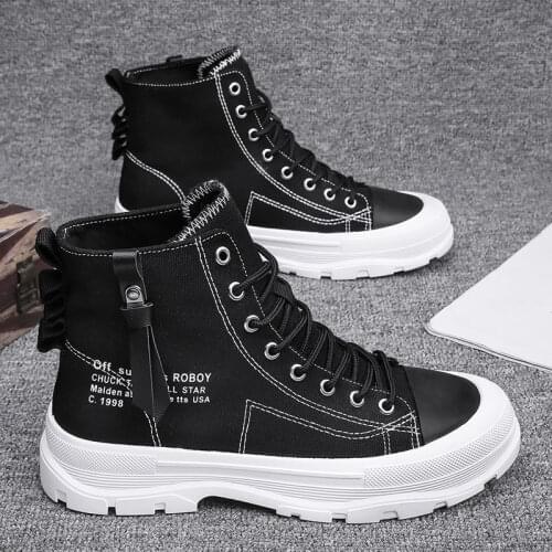 Man High Top Platform Canvas Sneakers Black White 2021 Spring Autumn Espadrilles Casual Comfortable Fashion Lace-up Shoes