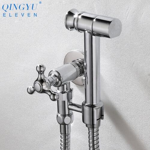 Solid Brass Bidet Faucet Shower Set European Style Corner Valve Bidet faucets Free Press Bidet spray gun Toilet Bidet Shower Set