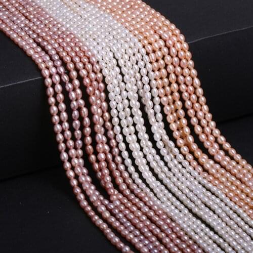 Natural Pearl Rice Shape Loose Beads 3.8mm High Quality Pink White Purple DIY Women Necklace Bracelet Jewelry