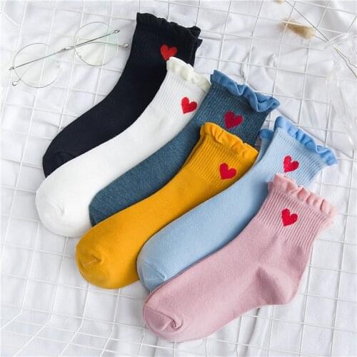Women Socks New Autumn Socks 1 Pair Long Casual Breathable Cute Socks Cotton Color Women Fashion Heart Cute Socks Lady