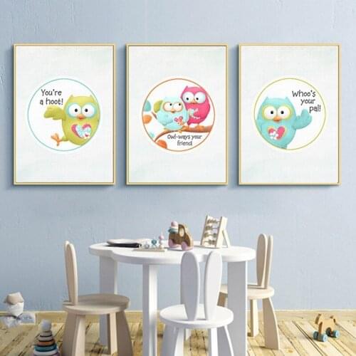 New Creative English Cartoon Bird Decorative Painting Childrens Room Kindergarten Mural Modern Decorative Painting Canvas