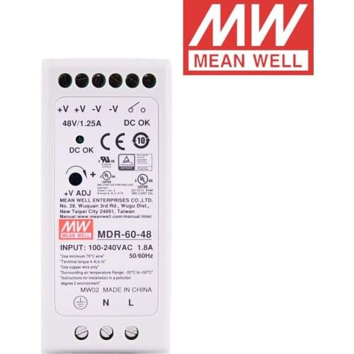 Original Mean Well MDR-60-48 DC 48V 1.25A 60W meanwell Single Output Industrial DIN Rail Power Supply