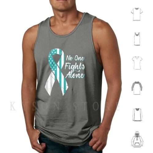 Ovarian Cancer Awareness-Patriotic Us American Flag-No One Fights Alone Tank Tops Vest Sleeveless Ovarian Cancer Awareness