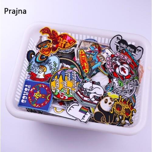 Prajna Cartoon Random Mixed Patch Embroidered Patches For Clothing DIY Iron On/Sew On Patches Animal Patch Set Stripes Stickers