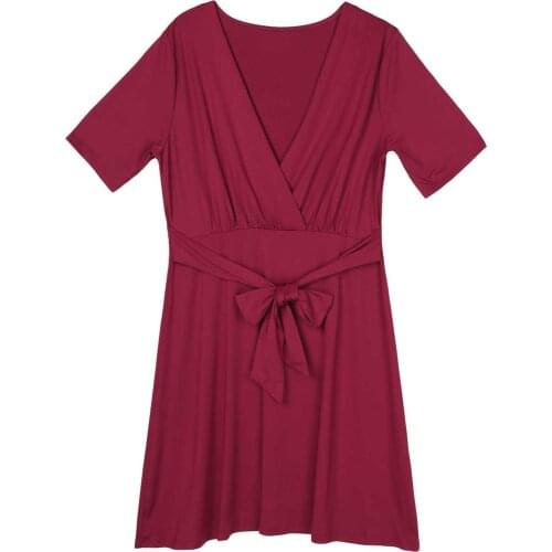 V Neck Half Sleeve Pregnant Womens Dress Knee Length Dresses for Pregnancy Breastfeeding Cotton Casual Maternity Clothes