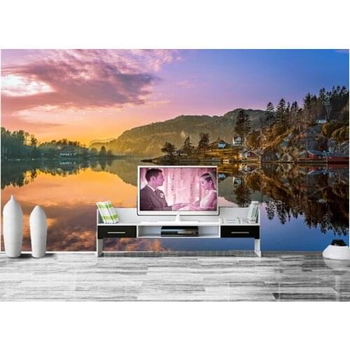 Custom Norway Lake Mountains Scenery Nature photo mural wallpaper papel de parede,living room TV sofa wall bedroom large murals