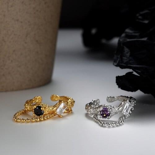 Silvology 925 Sterling Silver Zircon Bead Chain Rings for Women Irregular Texture Luxury Designer Rings Korea Fine Jewelry 2021